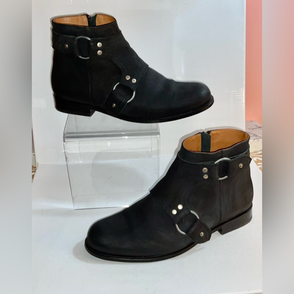 ARIAT Two24 Black Leather Ankle Boots Silver Double Harness SZ 10B Made Spain